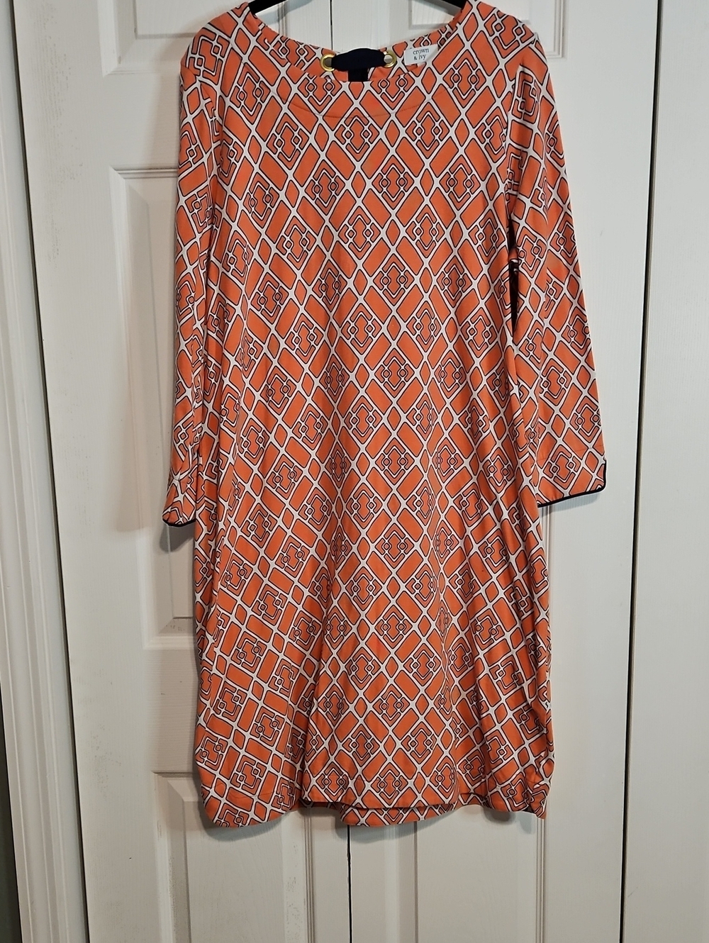 crown & ivy Coral Geometric Midi Shift Dress